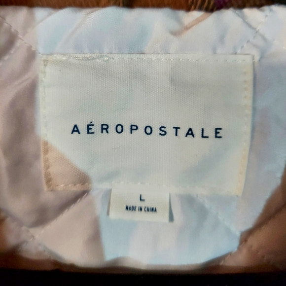 Aeropostle Brown & Pink Cotton Plaid Flannel Patterned Lined Button Up Shacket - Picture 3 of 12